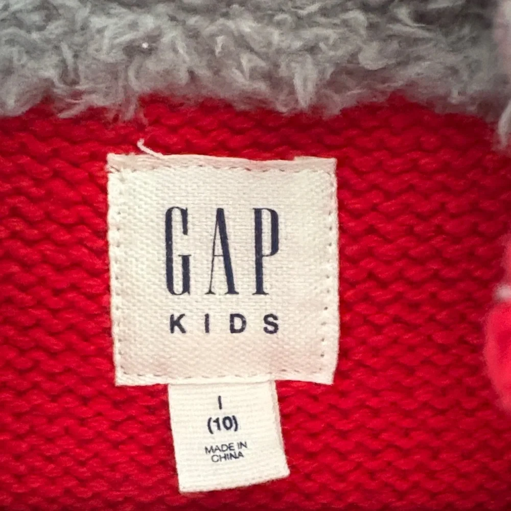 GAP Kids Red & Navy Patterned Long Sleeve Sweater Fleece Lined Collar Size L/10